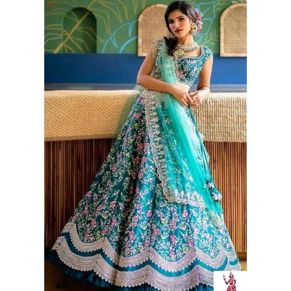 VASTREMATE Most Demanded Embroided Work Lahenga  - semi -Stiched