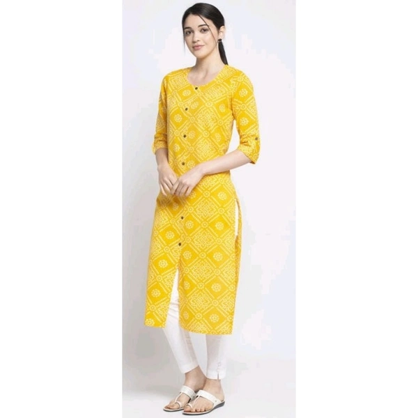 VASTREMATE Women Cotton A-Line Printed YELLOW Kurti - XXL