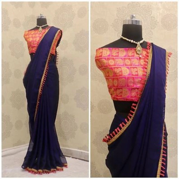 VASREMATE GeGeorgette Embellished Lace Border Saree With Jacquard Blouse Piece. - free size