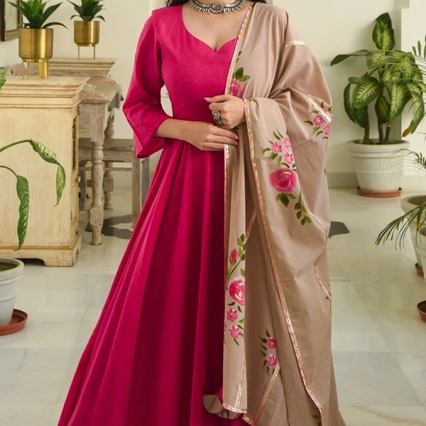 VASTREMATE Anarkali Rayon Flared Solid Dupatta Set - S