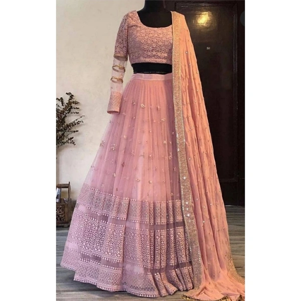 Butterdly Peach & Jari Work Lahenga - semi-stiched