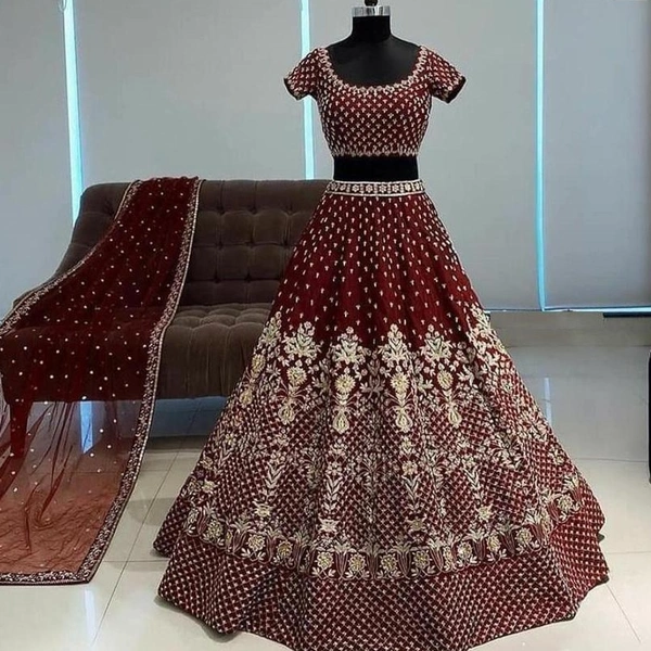 Fancy Embroided Design Lahenga  - semi-stiched