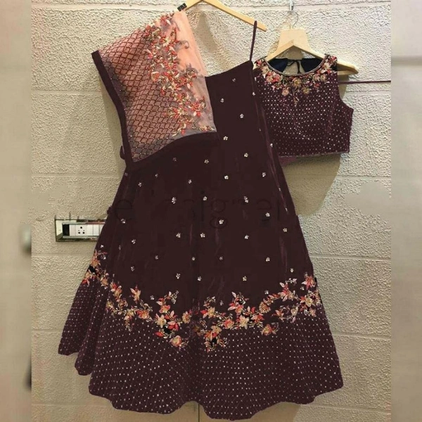 Embroidery Diamond Work Lahenga  - semi-stiched