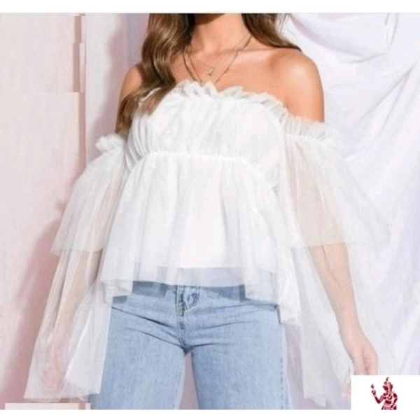 Offshoulder Net Top - M