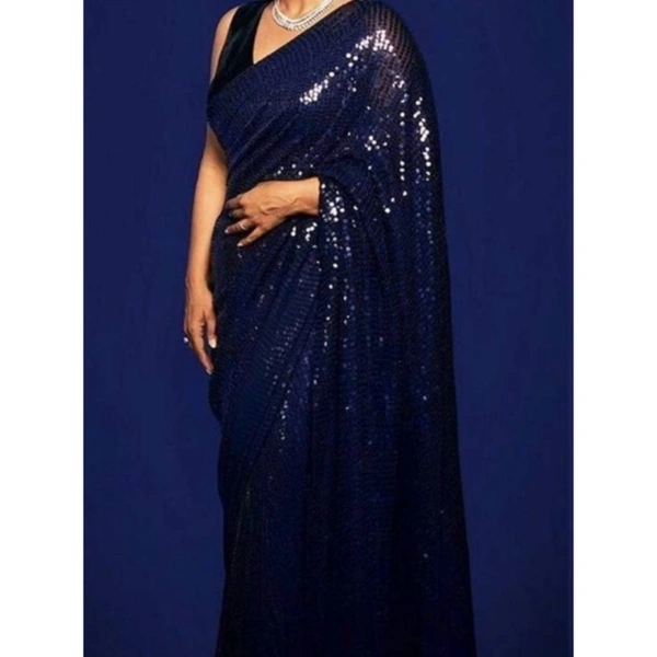 Georgotte Embroided Work Sequence With Pipping Border Sarre  - Free size
