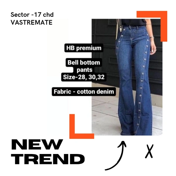 Bell Bottom Denium Jeans For Girls - 28