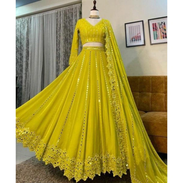 Mirror Work Lahenga Series - Semi Stiched