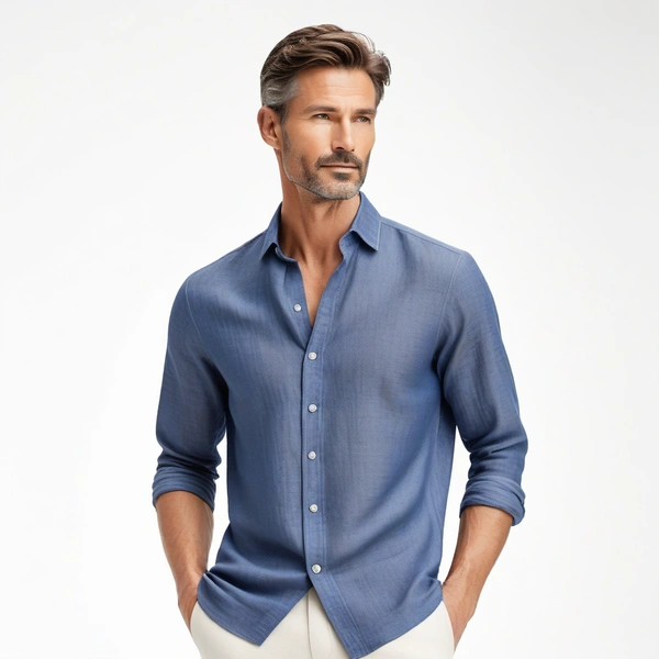Regular Fit Linen Shirt - L, Indigo Blue