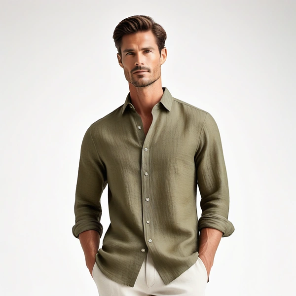 Regular Fit Linen Shirt - L, Olive