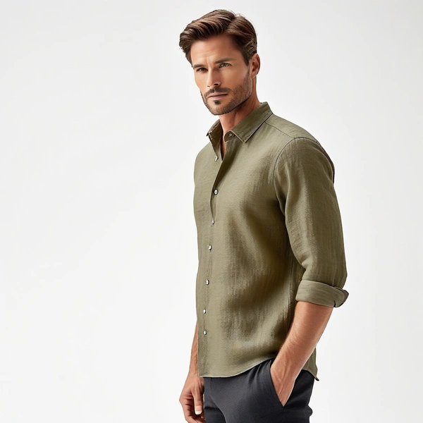 Regular Fit Linen Shirt - L, Olive