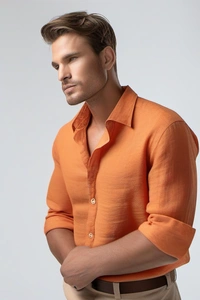 Regular Fit Linen Shirt - L, Web Orange