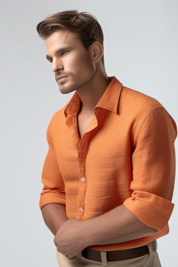 Regular Fit Linen Shirt - L, Web Orange