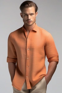 Regular Fit Linen Shirt - L, Web Orange