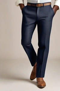 Regular Fit Linen Trouser - 32, Navy Blue