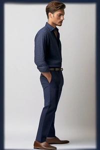 Regular Fit Linen Trouser - 32, Navy Blue