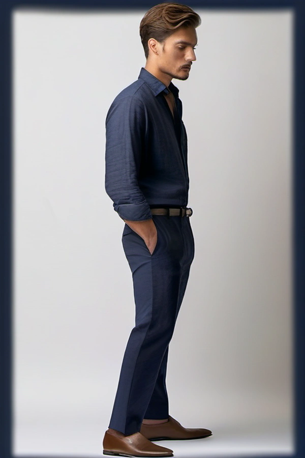 Regular Fit Linen Trouser - 32, Navy Blue