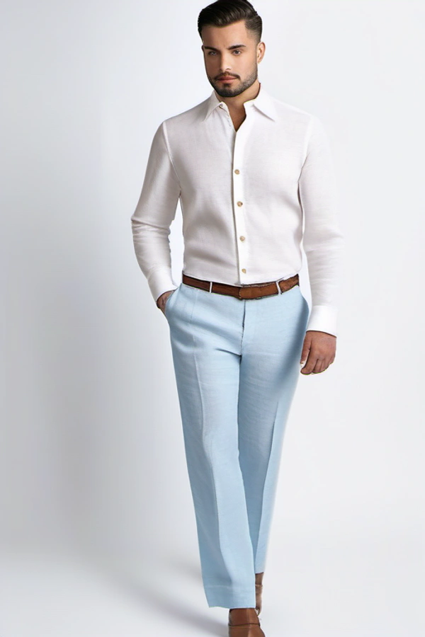 Regular Fit Linen Trouser - 32, Anakiwa Blue