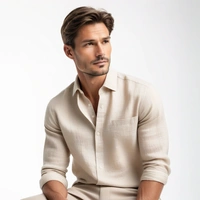Regular Fit Linen Shirt - L, Beige