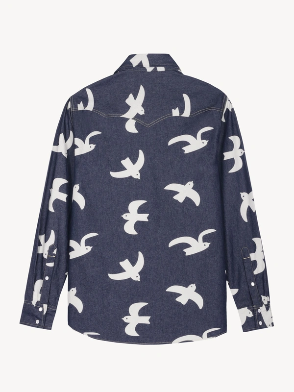 Japanese Print Indigo Midweight Denim Shirt
