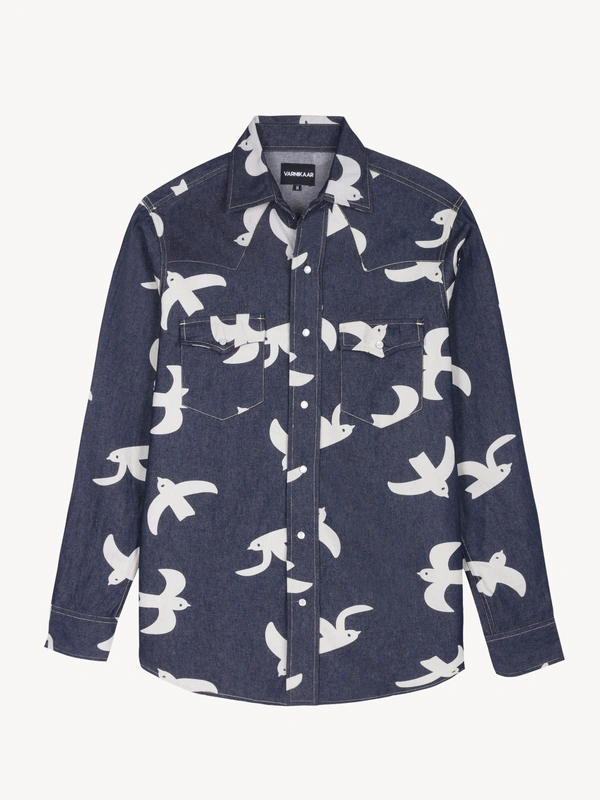 Japanese Print Indigo Midweight Denim Shirt