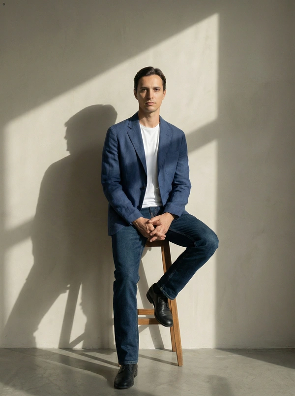 Navy Blue Linen Blazer