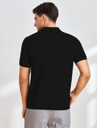 KAJARU Men Self Design Polo Neck Polyester Brown T-Shirt - Black