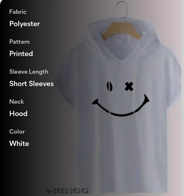 Mens Polyester Tshirt Printed Hood Pettan New Design - White, M