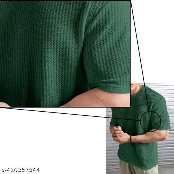 Elvesta Men Striped Round Neck Cotton Blend Blend Popcorn T-Shirt - Japanese Laurel, S