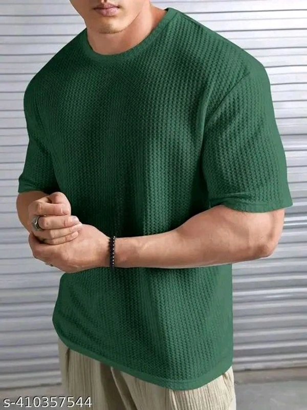 Elvesta Men Striped Round Neck Cotton Blend Blend Popcorn T-Shirt - Japanese Laurel, L