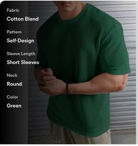 Elvesta Men Striped Round Neck Cotton Blend Blend Popcorn T-Shirt - Japanese Laurel, XL