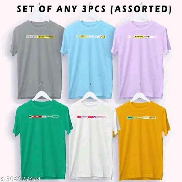 PolyCotton Multicolor Round Neck Half Sleeve Tshirt (Pack of 3 Pc) - S