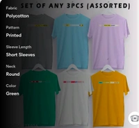 PolyCotton Multicolor Round Neck Half Sleeve Tshirt (Pack of 3 Pc) - S