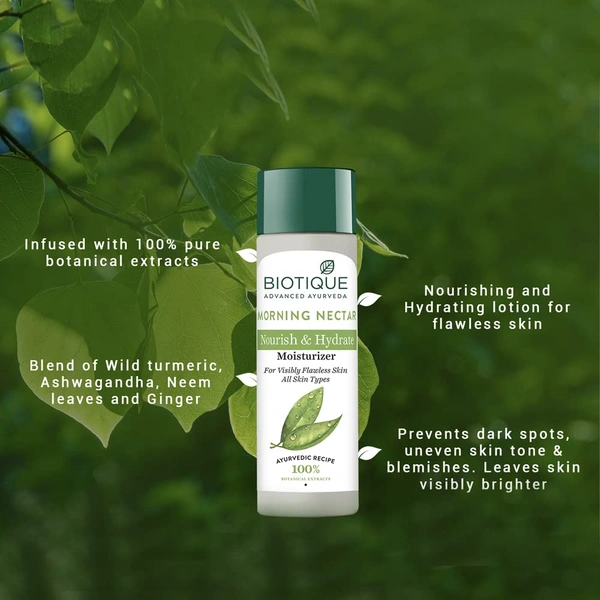 Biotique Morning Nectar Nourish & Hydrates Moisturizer 120ml | For Visibility Flawless Skin | Nourishing & Hydrating Cream | Prevents Dark Spots, Blackheads And Blemishes | Natural Hydration for All Skin Types |