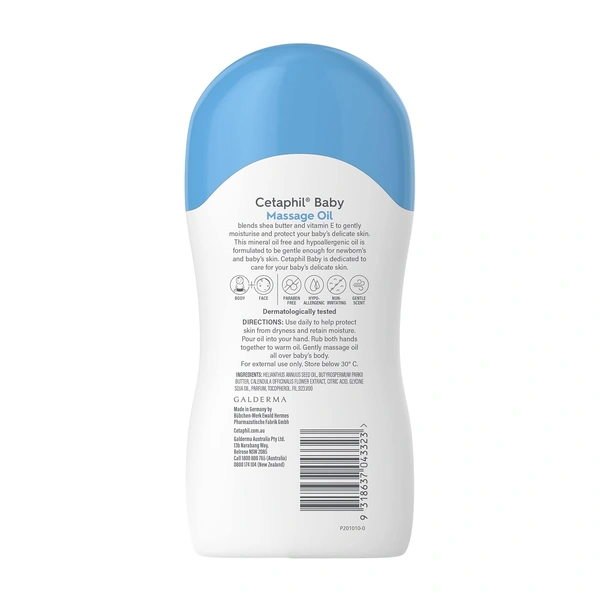 Cetaphil Baby Massage Oil 200ml | Hydrates and Soothes | Baby Oil Without Artificial Fragrances | Non-irritating | Dermatologist-tested | Paraben-free