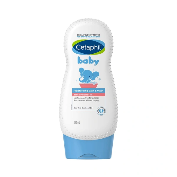 Cetaphil Baby Moisturising Bath & Wash 230ml | With Aloe Vera & Almond Oil | Gentle, Soap Free | Paraben Free | Baby's Delicate Skin | Dermatologist-tested