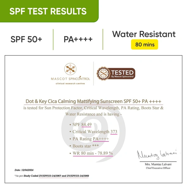 Dot & Key CICA Calming Mattifying Sunscreen SPF 50 PA++++ with Niacinamide | For Oily, Acne- Prone Skin | Oil Free Matte Finish | Light Gel Cream | Ultimate Protection for Sensitive Skin | Fragrance Free & Quick Absorbing | 50g