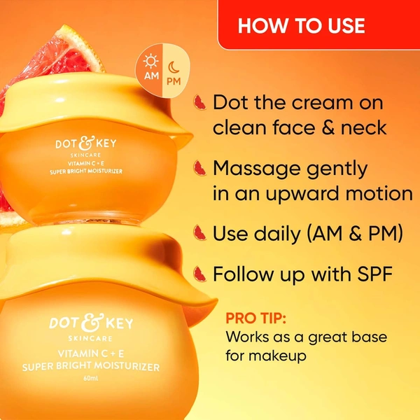Dot & Key Vitamin C + E Sorbet Super Bright Moisturizer | for Radiant & Hydrated Skin | Smooths & Softens | Non Sticky & Quick - Absorbing | Oil Free & Lightweight | For All Skin Types | 60ml