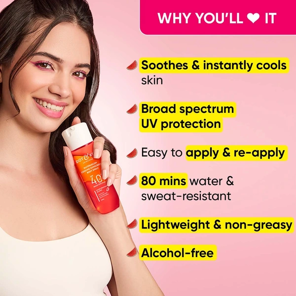 Dot & Key DOT & KEY Watermelon Cooling Sunscreen Body Spray� 110ml  | SPF 40 Pa+++   | Sun Protection Lotion | Broad Spectrum | Alcohol Free | Non Greasy & Sticky  | Cooling Effect |  For All Skin Types