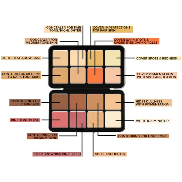 Forever52 Forever 52 16 Color Camouflage Pressed HD Palette | Professional Conceal, Contour & Correct Palette for All Skin Types | Light Weight | Multi-purpose concealer | Easy to blend - CHP002