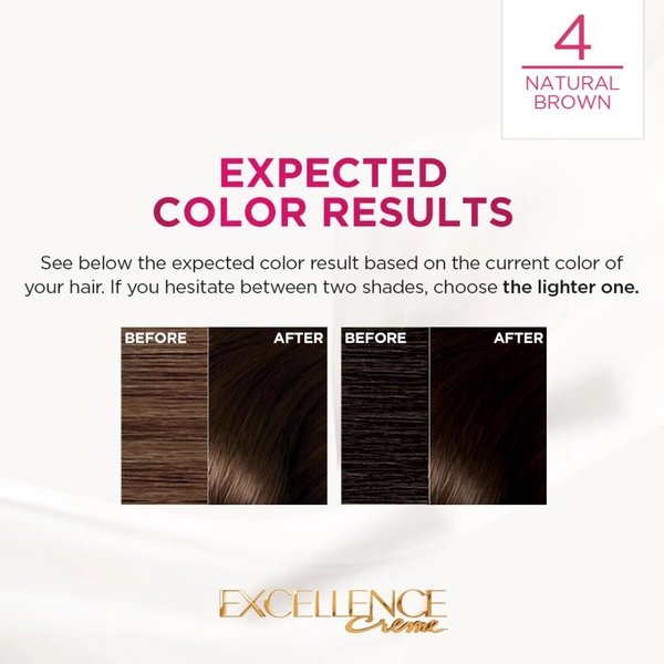 Loreal Paris Excellence Creme  04 Natural Brown 72ml+100g | Triple Care Hair Color | 100% Grey Coverage | Long Lasting Color | Permanent Hair Color for Shiny, Healthy Hair | Natural Brown Hair Dye