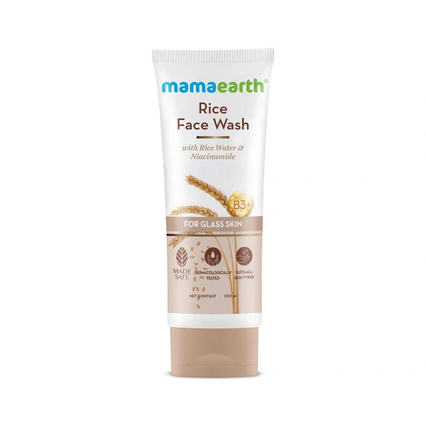 Mamaearth Rice Face Wash - 100ml | with Rice Water & Niacinamide For Glass Skin | Hydrates The Skin | Brighten & Smooth Skin | Chemical-Free | Reduce Dark Spots | For All Skin Types