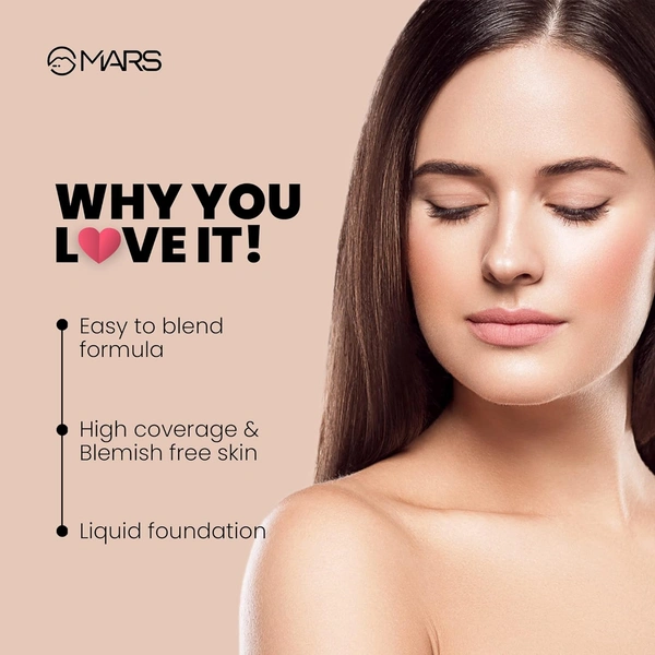 Mars High-Coverage Liquid Matte Foundation (Shade 02, 40ml) | Flawless Finish & Full Coverage