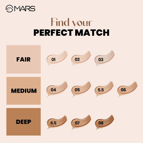 Mars High-Coverage Liquid Matte Foundation (Shade 02, 40ml) | Flawless Finish & Full Coverage