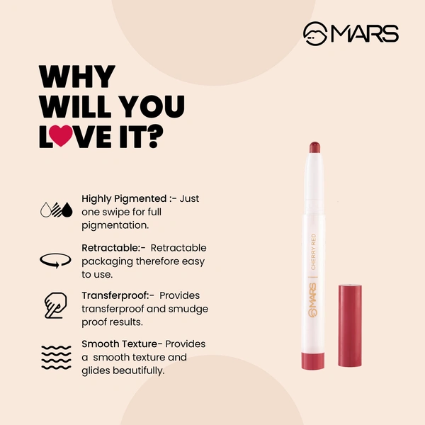 Mars Poppins Long-Lasting Lip Crayon 03-PLUM NIGHT (1.3g) | Matte Finish | Smudge-Proof & Kiss-Proof Lipstick for Women