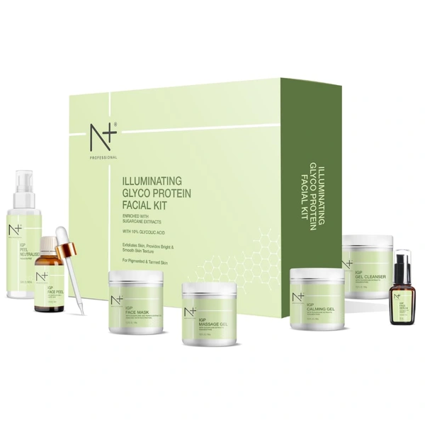 N Plus N + Professional Illuminating Glyco Protein Facial Kit 620g | Enriched with Sugarcane Extracts | with 10 % Glycolic Acid | Exfoliating Skin | Provide Bright & Smooth Skin Texture | For Pigmented & Tanned Skin