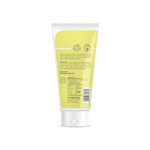 N Plus N+ Professional Vitamin C Face Wash-100ml | Reduce Age Spots & Brighten Skin | Pore Cleansing | Oil-Free Cleanser | Hydrating | Paraben Free | For All Skin Types