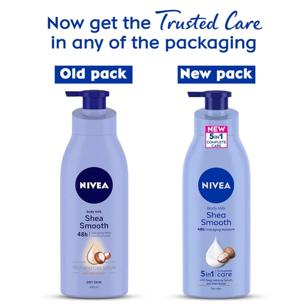 Nivea Shea Smooth Body Lotion 400ml| with Deep Moisture Serum | Body Milk Shea Smooth With Deep Moisture Serum & Shea Butter | 48h Deep Moisture Care | Smooth, Soft Skin All Day | Non Greasy & Healthy Looking Skin | Deep Nourishment for Dry Skin |