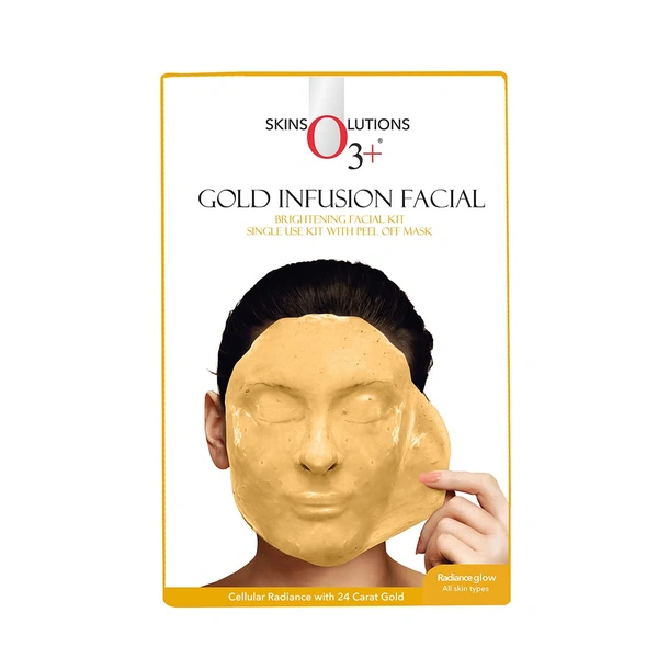 O3+ Professional O3   Facial Kit Gold Infusion -45g | for Radiant, Youthful Skin & Skin Brightening Kit | Single Use Kit with Peel of Mask | Cellular Radiance with 24 Carat Gold | Suitable for All Skin Types