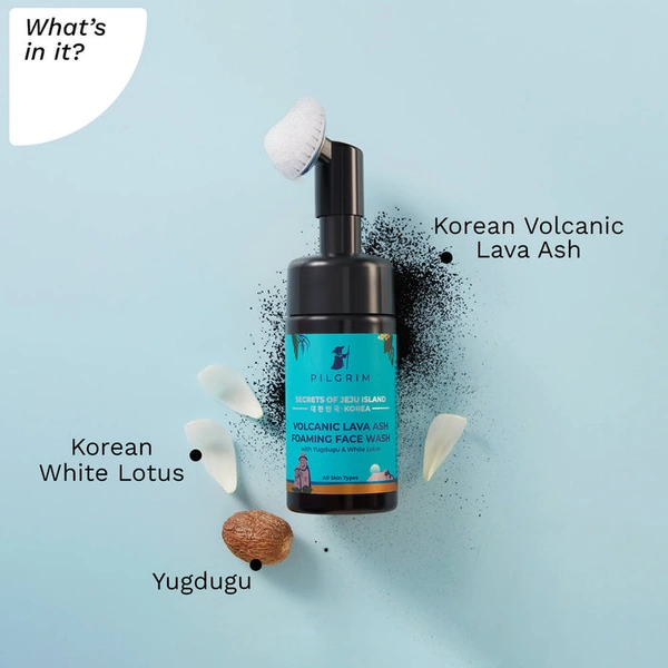 Pilgrim Foaming Face Wash Volcanic Lava Ash with Brush, 120ml | Deep Cleanses, Detoxifies, and Exfoliates for Clear, Healthy Skin.