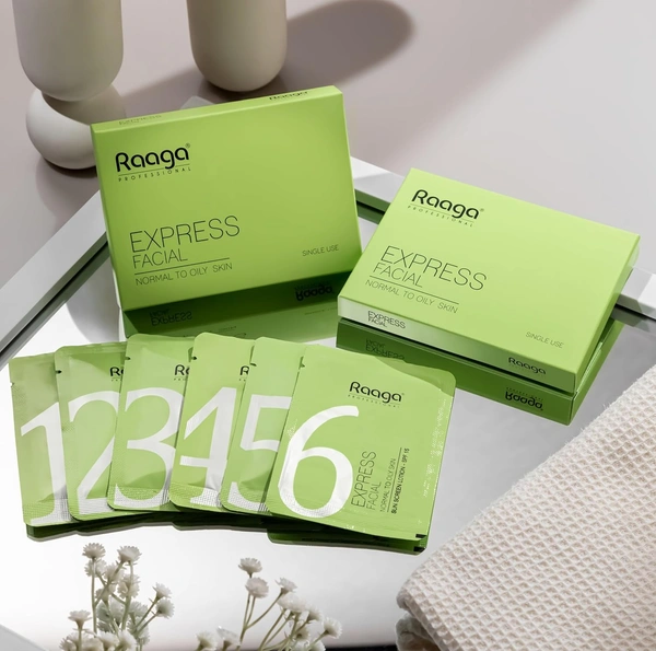 Raaga Professional Express Normal to Oily 6 Step Facial Kit- 35g | Rejuvenates and Revitalises Skin | Spa-like Experience At Home | Instant Glow | Skin Exfoliation | Normal To Oily Skin